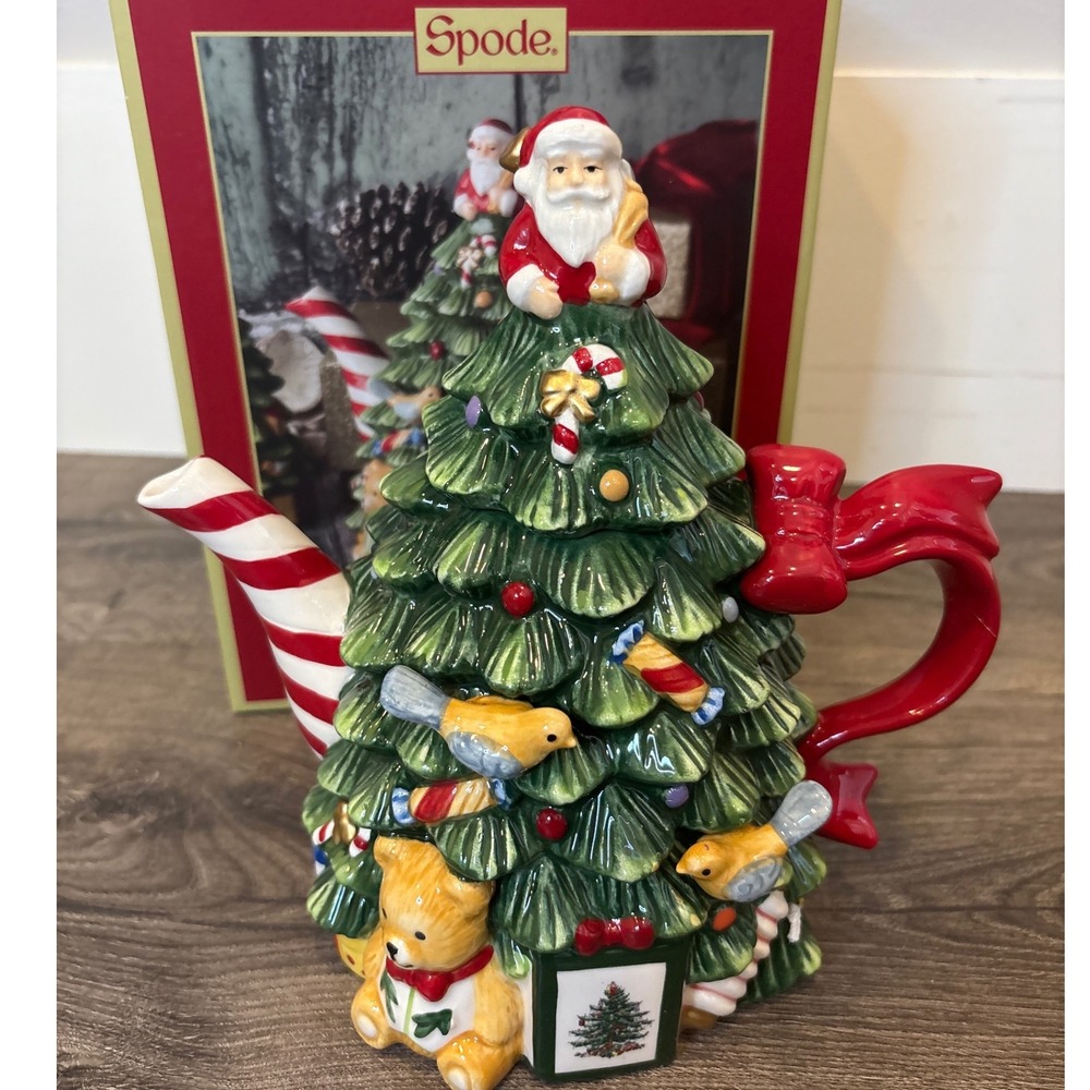 Spode Christmas Tree Teapot 250th Anniversary Edition Santa Teddy Bear NEW‎